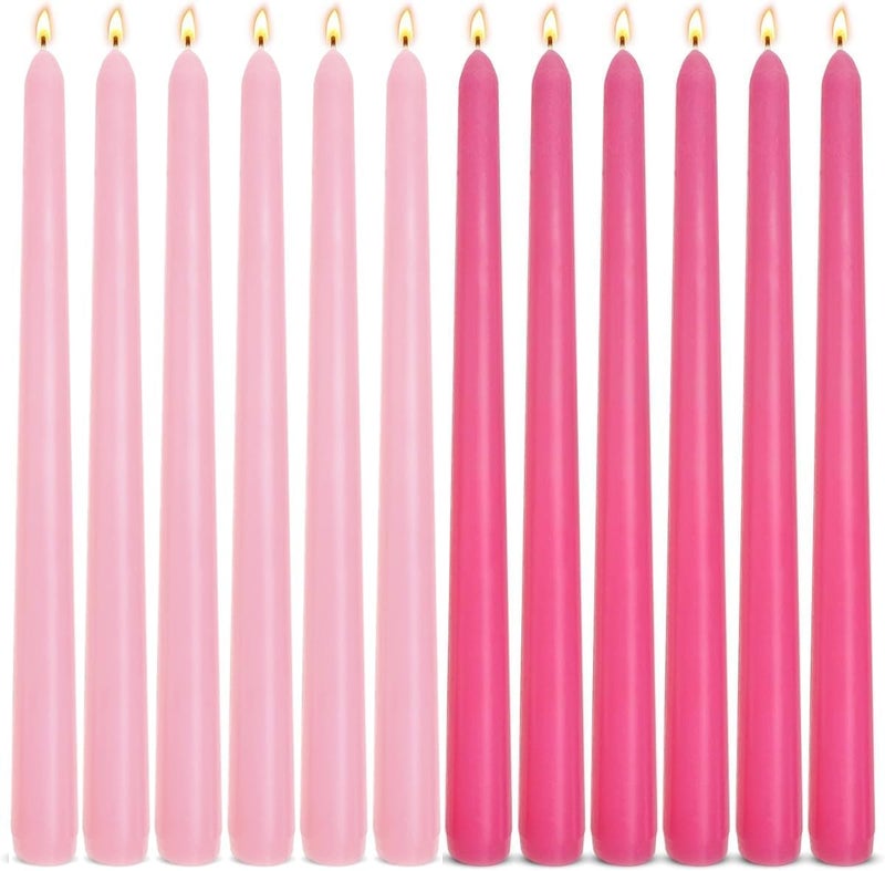 Sihuida 6-Pack Hot Pink and 6-Pack Pink Taper Candles, 10 Inch Unscented Dripless Candlesticks, Long-Lasting Burn Time of 7-8 Hours, Perfect for Home Décor Wedding Dinner - Image 1